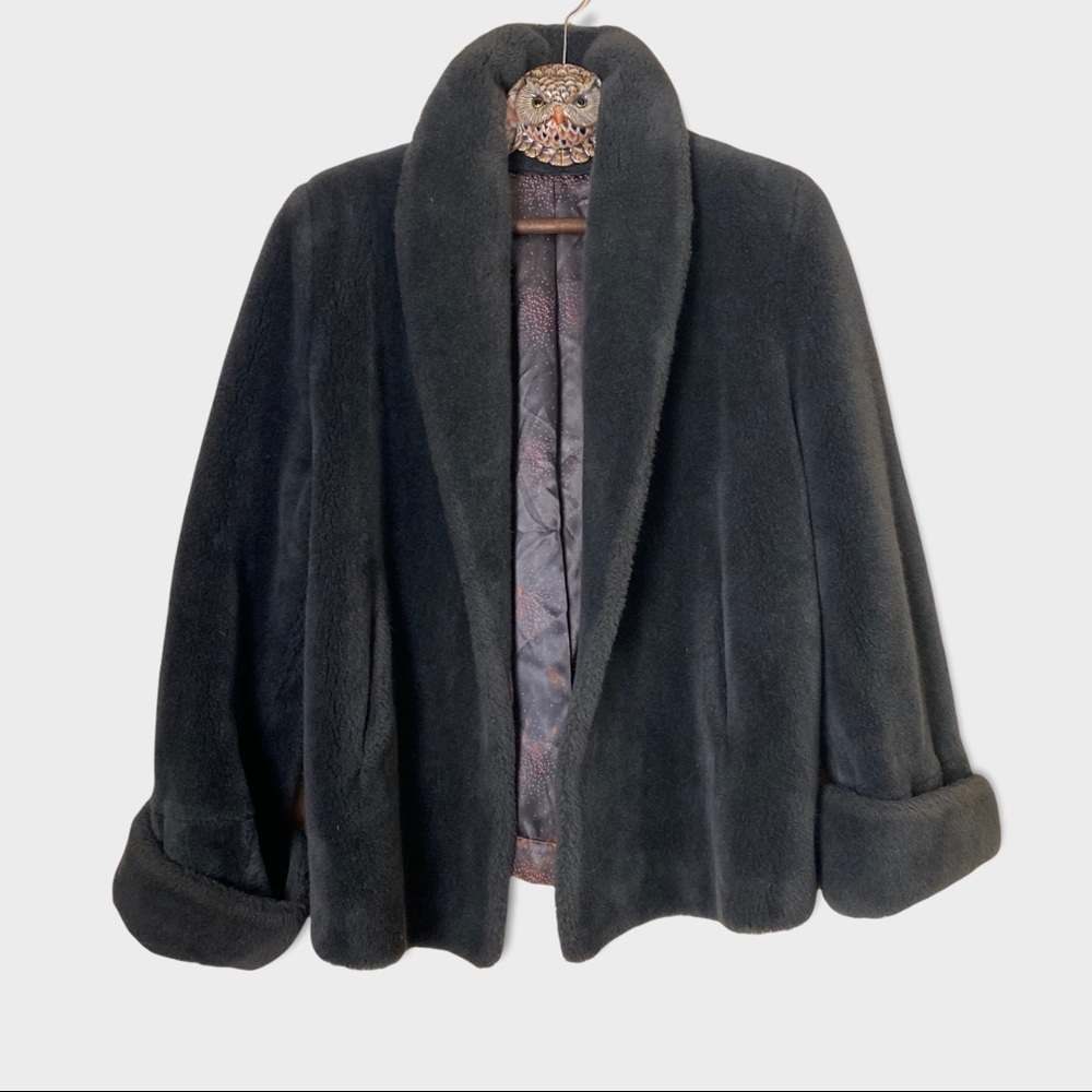 Vintage Faux Fur Velour Cropped Lined Jacket Sz M